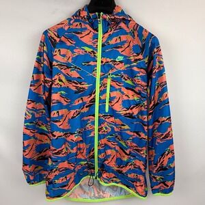 NIKE‎ Women's Packable Camouflage Trail Running Jacket Size S Blue Orange Camo